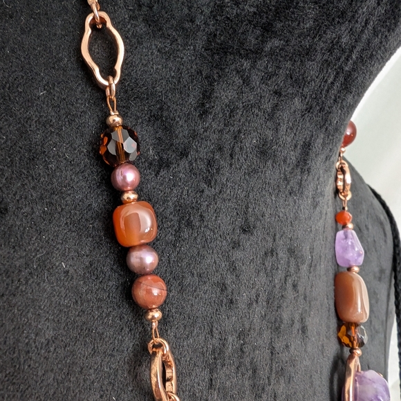 NWT Etienne Aigner Natural Stone/Peacock Pearl Gold Filled Necklace - Picture 15 of 17